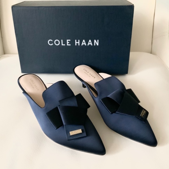 Cole Haan Ophelia Blue Satin Marine Heel Pump Mule - Picture 10 of 14